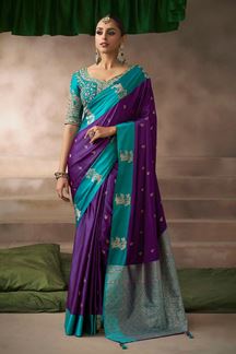 Picture of  Smashing Pure Satin Silk Designer Saree for Engagement, Wedding, and Reception