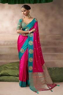 Picture of  Charismatic Pure Satin Silk Designer Saree for Engagement, Wedding, and Reception