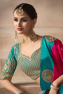 Picture of  Charismatic Pure Satin Silk Designer Saree for Engagement, Wedding, and Reception