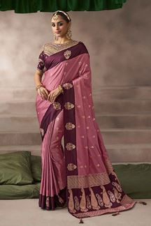 Picture of  Captivating Pure Satin Silk Designer Saree for Engagement, Wedding, and Reception