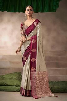 Picture of  Breathtaking Pure Satin Silk Designer Saree for Engagement, Wedding, and Reception