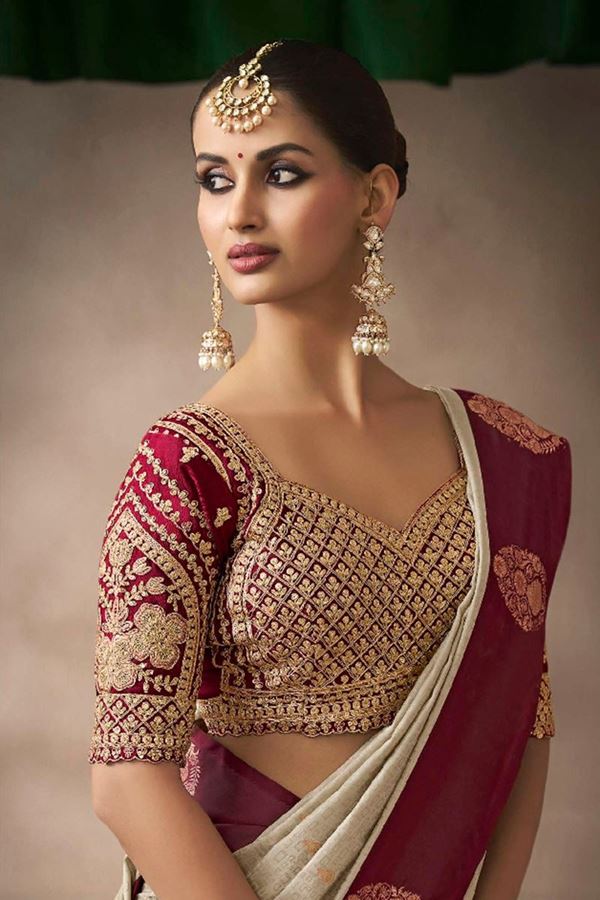 Picture of  Breathtaking Pure Satin Silk Designer Saree for Engagement, Wedding, and Reception