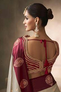 Picture of  Breathtaking Pure Satin Silk Designer Saree for Engagement, Wedding, and Reception