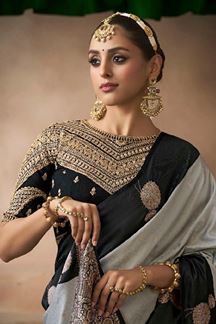Picture of  Striking Pure Satin Silk Designer Saree for Sangeet and Parties