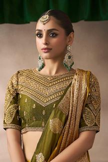 Picture of  Mesmerizing Pure Satin Silk Designer Saree for Haldi, Wedding, and Reception