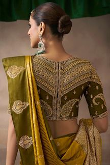 Picture of  Mesmerizing Pure Satin Silk Designer Saree for Haldi, Wedding, and Reception