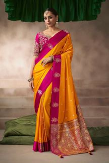 Picture of  Dazzling Pure Satin Silk Designer Saree for Wedding, and Reception