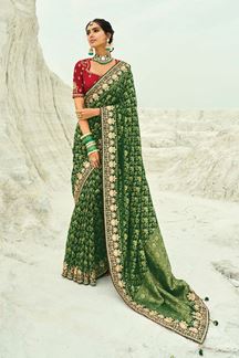 Picture of  Lovely Pure Georgette Designer Saree for Mehendi, Sangeet, and Parties
