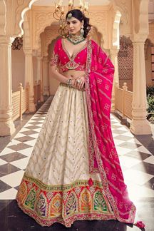 Picture of  Amazing Cream and Pink Designer Wedding Lehenga Choli for Wedding and Reception