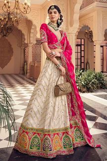 Picture of  Amazing Cream and Pink Designer Wedding Lehenga Choli for Wedding and Reception
