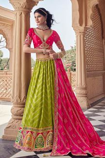 Picture of  Exuberant Parrot Green and Pink Designer Wedding Lehenga Choli for Wedding and Reception