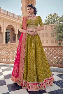 Picture of  Royal Mehendi Green Designer Wedding Lehenga Choli for Mehendi, Wedding, and Reception