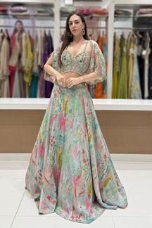Picture of  Glamorous Organza Designer Indo-Western Lehenga Choli for Engagement, Sangeet, and Parties