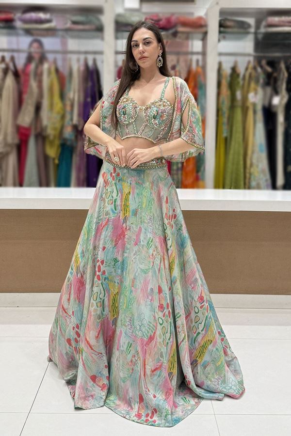 Picture of  Glamorous Organza Designer Indo-Western Lehenga Choli for Engagement, Sangeet, and Parties