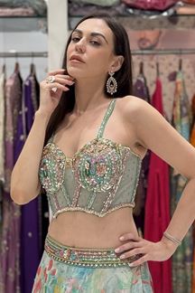 Picture of  Glamorous Organza Designer Indo-Western Lehenga Choli for Engagement, Sangeet, and Parties