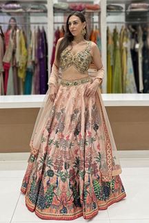 Picture of  Exquisite Dola Silk Designer Indo-Western Lehenga Choli for Engagement and Reception