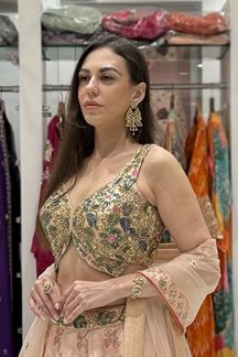 Picture of  Exquisite Dola Silk Designer Indo-Western Lehenga Choli for Engagement and Reception