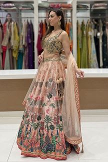 Picture of  Exquisite Dola Silk Designer Indo-Western Lehenga Choli for Engagement and Reception