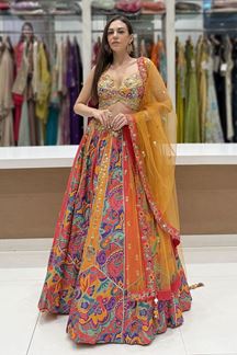 Picture of  Heavenly Dola Silk Designer Indo-Western Lehenga Choli for Wedding, Reception, and Sangeet