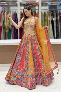 Picture of  Heavenly Dola Silk Designer Indo-Western Lehenga Choli for Wedding, Reception, and Sangeet