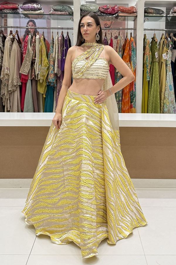 Picture of  Magnificent Jacquard Designer Indo-Western Lehenga Choli for Engagement, Reception, and Haldi