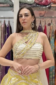 Picture of  Magnificent Jacquard Designer Indo-Western Lehenga Choli for Engagement, Reception, and Haldi
