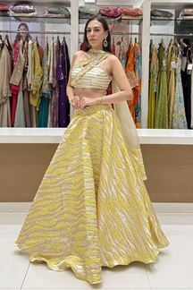 Picture of  Magnificent Jacquard Designer Indo-Western Lehenga Choli for Engagement, Reception, and Haldi