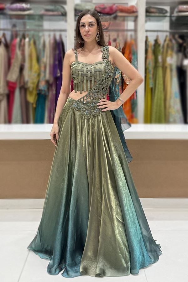 Picture of  Artistic Chiffon Designer Indo-Western Lehenga Choli for Engagement, Reception, and Mehendi
