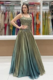 Picture of  Artistic Chiffon Designer Indo-Western Lehenga Choli for Engagement, Reception, and Mehendi