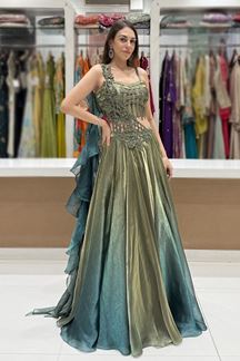 Picture of  Artistic Chiffon Designer Indo-Western Lehenga Choli for Engagement, Reception, and Mehendi