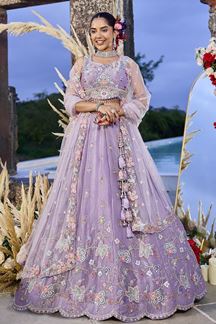 Picture of  Amazing Lavender Designer Indo-Western Lehenga Choli for Engagement and Reception