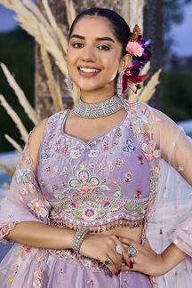 Picture of  Amazing Lavender Designer Indo-Western Lehenga Choli for Engagement and Reception