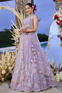 Picture of  Amazing Lavender Designer Indo-Western Lehenga Choli for Engagement and Reception