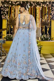 Picture of  Exuberant Sky Designer Indo-Western Lehenga Choli for Engagement and Reception