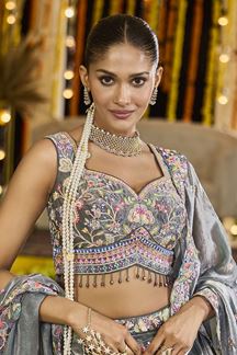 Picture of  Impressive Tissue Designer Indo-Western Lehenga Choli for Engagement and Reception