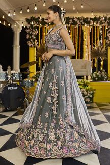 Picture of  Impressive Tissue Designer Indo-Western Lehenga Choli for Engagement and Reception