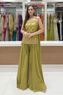 Picture of  Astounding Mehendi Green Designer Palazzo Suit for Mehendi, Engagement, and Reception