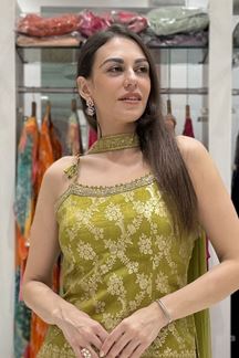 Picture of  Astounding Mehendi Green Designer Palazzo Suit for Mehendi, Engagement, and Reception
