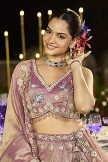 Picture of  Astounding Tissue Designer Indo-Western Lehenga Choli for Engagement and Reception