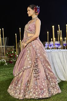 Picture of  Astounding Tissue Designer Indo-Western Lehenga Choli for Engagement and Reception