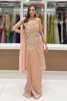 Picture of  Divine Peach Designer Indo-Western Outfit for Engagement and Reception