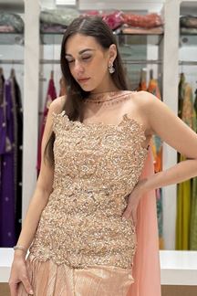 Picture of  Divine Peach Designer Indo-Western Outfit for Engagement and Reception