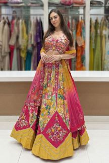 Picture of  Exuberant Dola Silk Designer Indo-Western Lehenga Choli for Engagement and Reception