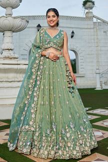 Picture of  Gorgeous Tissue Designer Indo-Western Lehenga Choli for Mehendi, Engagement, and Reception