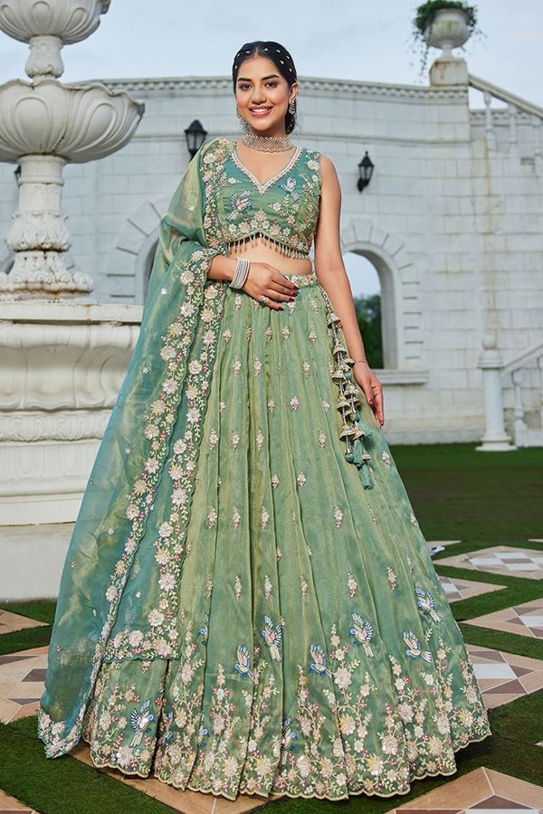 Picture of  Gorgeous Tissue Designer Indo-Western Lehenga Choli for Mehendi, Engagement, and Reception