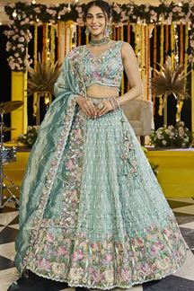 Picture of  Pretty Satin Silk Designer Indo-Western Lehenga Choli for Engagement and Reception