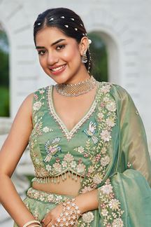Picture of  Gorgeous Tissue Designer Indo-Western Lehenga Choli for Mehendi, Engagement, and Reception