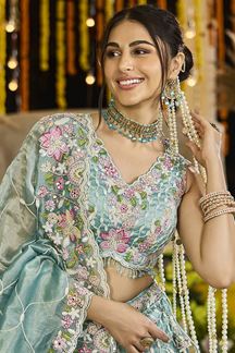 Picture of  Pretty Satin Silk Designer Indo-Western Lehenga Choli for Engagement and Reception