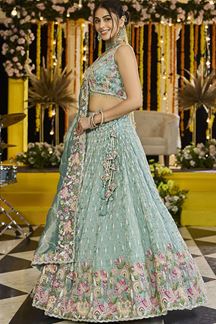 Picture of  Pretty Satin Silk Designer Indo-Western Lehenga Choli for Engagement and Reception