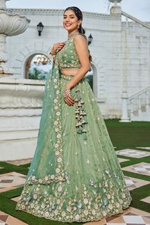 Picture of  Gorgeous Tissue Designer Indo-Western Lehenga Choli for Mehendi, Engagement, and Reception